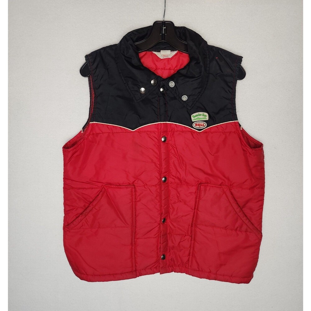 Vintage 70s Bell Helmet Motorcycle Puffer Vest Red Thunder Bay Mens Medium